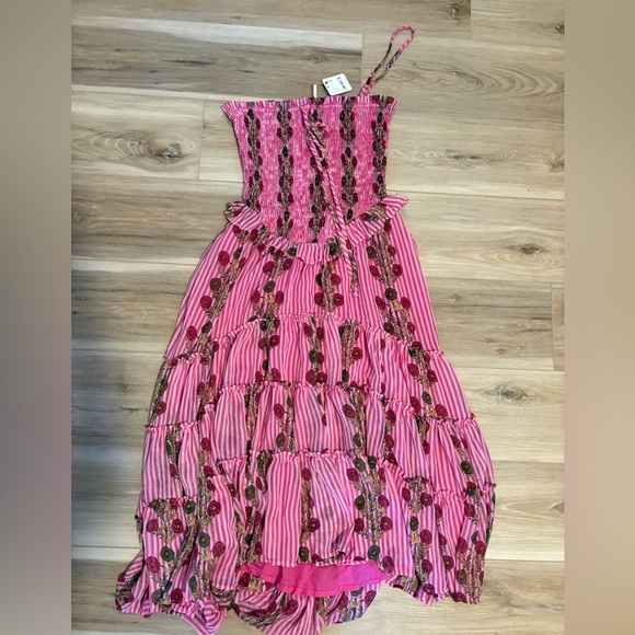 Free People Alejandra Midi Dress Smocked Tiered Ruffled Print Pink Size S *Flaw - Picture 3 of 6
